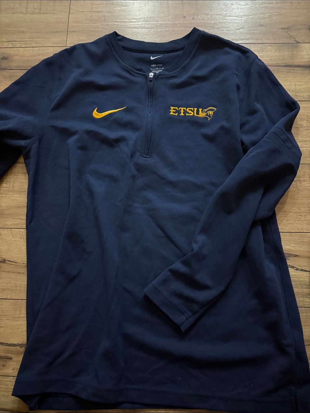 Nike Navy Drifit Quarter-Zip Pullover with Gold ETSU Logo